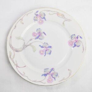 Bohemia Czecho Slovakia Blue Purple Swirl Floral Daffodils Dinner Plate 9 1/8"